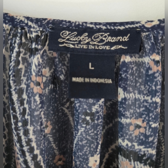 Lucky Brand Sheer Peasant Blouse‎ Long Sleeve Paisley Blue Pink Women's Size L - Picture 4 of 8